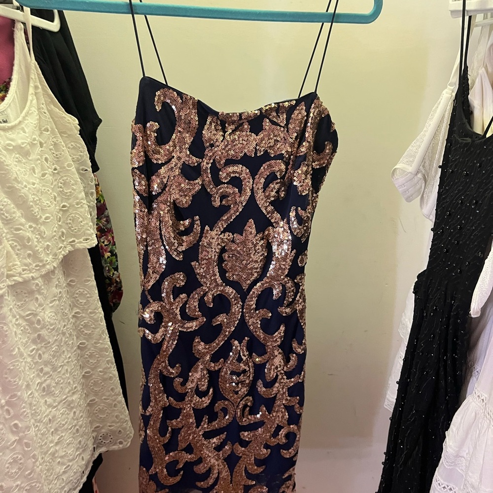 Windsor Navy and Gold Sequin Mini Dress